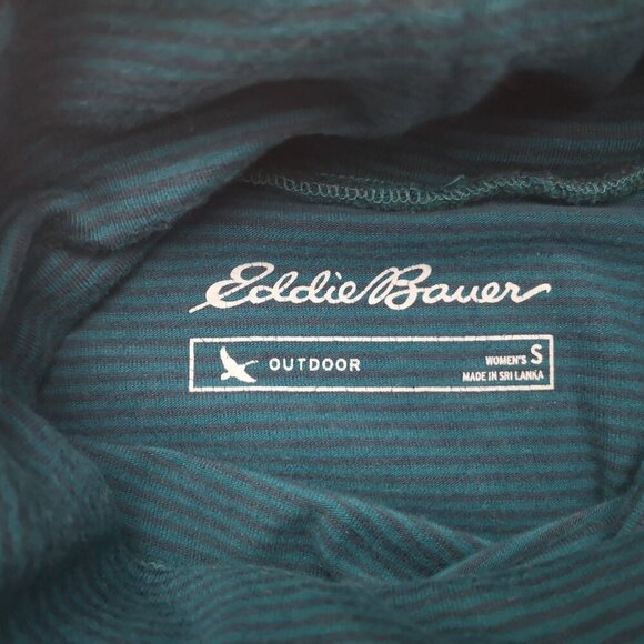 Eddie Bauer Outdoor Ladies Size Small Teal Green with Black Stripes Turtleneck - Picture 3 of 9